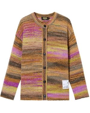 Mini Cream Striped Buttoned Cardigan - Brown