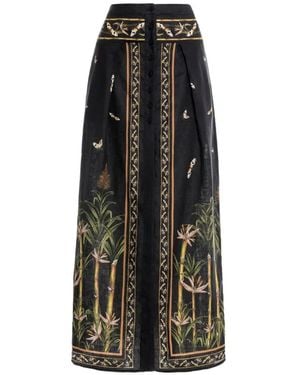 Agua Bendita Coralina Azucar Botanical-Print High-Waisted Skirt - Black