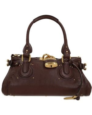 Chloé Paddington Padlock Studded Tote Bag - Brown
