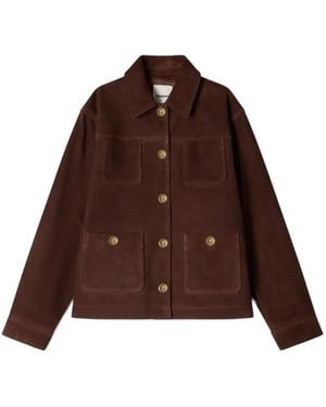 Sandro Patch-Pocket Suede Jacket - Brown