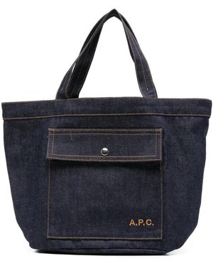 A.P.C. Jade Logo-Embroidered Tote Bag - Blue