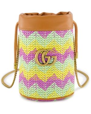 Gucci Mini Gg Marmont Chevron-Knit Bucket Bag - White