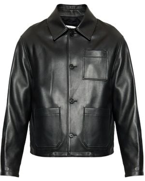 Loewe Button-Fastening Pocket Leather Jacket - Black