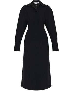 Victoria Beckham Spread-Collar Long-Sleeve Midi Dress - Black