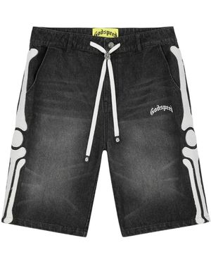 Godspeed Fémur Embroidered Denim Shorts - Black