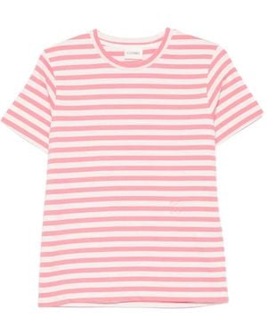 Closed Horizontal-Stripe Logo-Embroidered T-Shirt - Pink