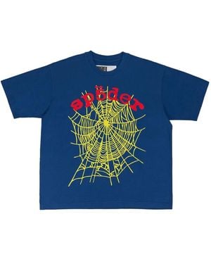 Sp5der スパイダーウェブ ロゴ Tシャツ - ブルー