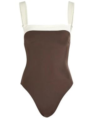 Away That Day Grenada Colour-Block Square-Neck Swimsuit - Brown