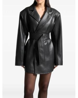 Manière De Voir Leather Oversized Belted Blazer Dress - Black