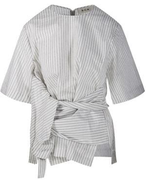 Rohe Striped Tie Blouse - Grey
