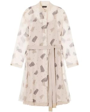 Emporio Armani Abstract-Print Belted Silk Mini Dress - White