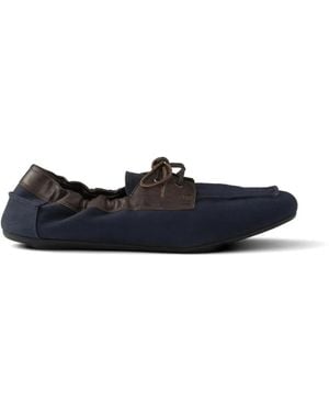 Prada Shuffle Aged Canvas And Leather Boat Shoes - White
