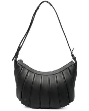 Lacoste M Hobo Pleated Leather Shoulder Bag - Zwart