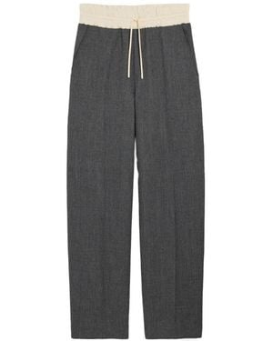 Ami Paris Elasticated-Waist Wool And Satin Pants - Grey