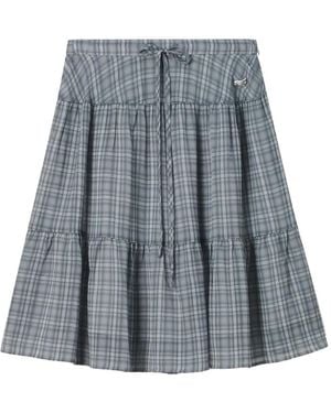 Mini Cream Check-Pattern Tiered Skirt - Grey