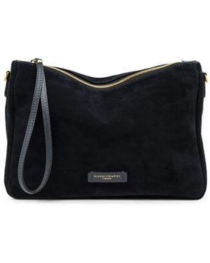 Gianni Chiarini Medium Nora Pouch Suede-Finish Clutch Bag - Black