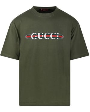 Gucci T-Shirt mit Logo-Schild - Grün