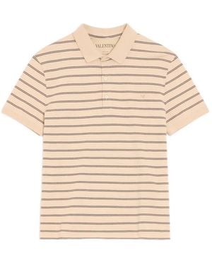 Valentino Garavani Cotton Piqué Polo With Vgold Stripes - Natural