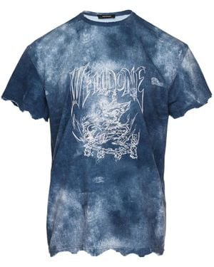 we11done Trompe L'Oeil Distressed Graphic-Print T-Shirt - Blue