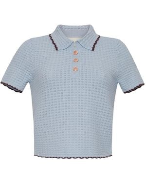 Cara Cara Melody Tipped Knitted Polo Top - Blue