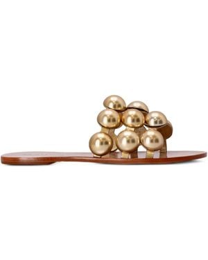 FARM Rio Beads-Embellished Leather Sandals - Metallic