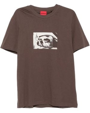 HUGO Graphic-Print T-Shirt - Brown