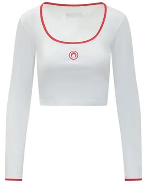Marine Serre Moon Logo Jersey Long-Sleeve Roundneck T-Shirt Organic Cotton - White