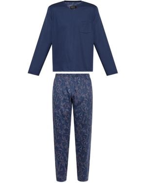 Hanro Pijama con cuello en V - Azul