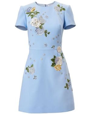 Carolina Herrera Floral-Embroidered Bow-Detail Mini Dress - Blue