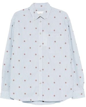Les Deux Kolton Stripe-Pattern Basketball-Embroidered Shirt - White