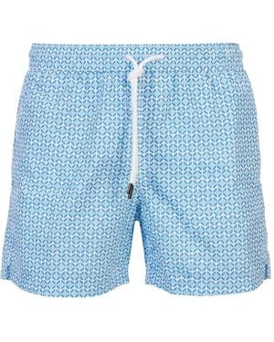 Fedeli Geometric-Print Swim Shorts - Blue