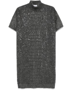 Brunello Cucinelli Sequin-Embellished High-Neck Dress - Grey