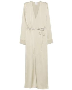 forte_forte Belted Satin-Finish Maxi Dress - White