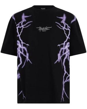 Phobia Lightning-Print Embroidered T-Shirt - Black
