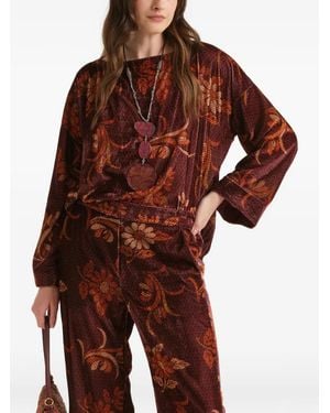 Maliparmi Floral-Print Velvet Blouse - Red