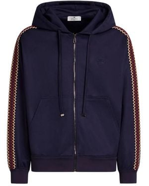 Etro Pegaso embroidered zip-up hooded sweatshirt - Azul