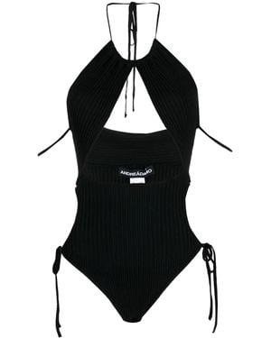 ANDREADAMO Ribbed-Knit Cut-Out Bodysuit - Black