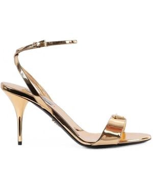 Prada Logo-Plaque Metallic Sandals