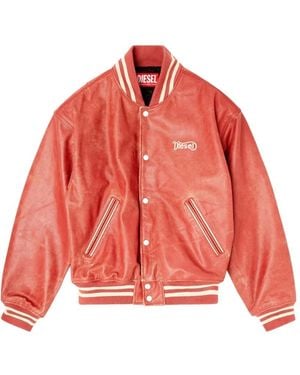 DIESEL L-Difordi-20Th Striped-Ribbed Leather Jacket - Red