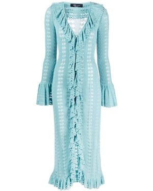 Blumarine Lace-Trimmed V-Neck Midi Dress - Blue