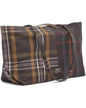 Bimba Y Lola Medium Superwax Chocolate And Tartan Shopper Bag - Grey