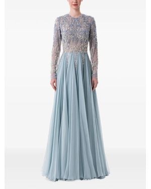 Dina Melwani Crystal-Embellished Pleated Maxi Dress - Blue