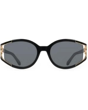 Ferragamo Eyewear Lunettes De Soleil À Monture Ovale - Noir