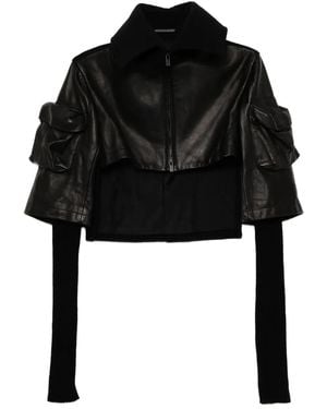 Yohji Yamamoto Horse Suede Ribbed Sleeves Jacket - Black