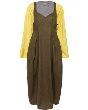 Enfold Contrasting Long-sleeves Maxi Dress - Brown