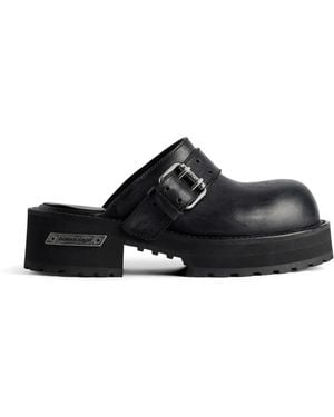 Balenciaga Buckle-Strap Leather Mules - Black