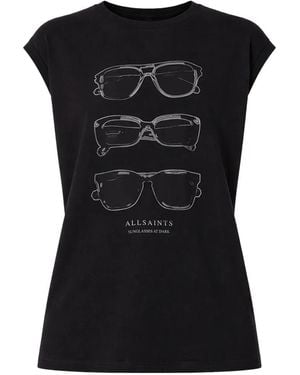 AllSaints Graphic-Print Cap-Sleeve T-Shirt - Black