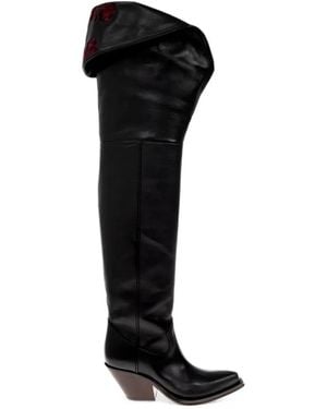 Chloé Azelan Floral-Embroidered Leather Boots - Noir