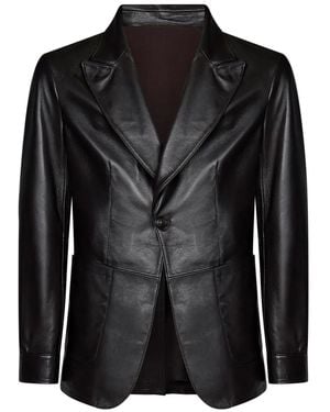Franzese Collection Single-Breasted Leather Blazer - Black
