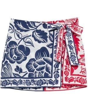 FARM Rio Floral-Print Tie Skirt - Blue